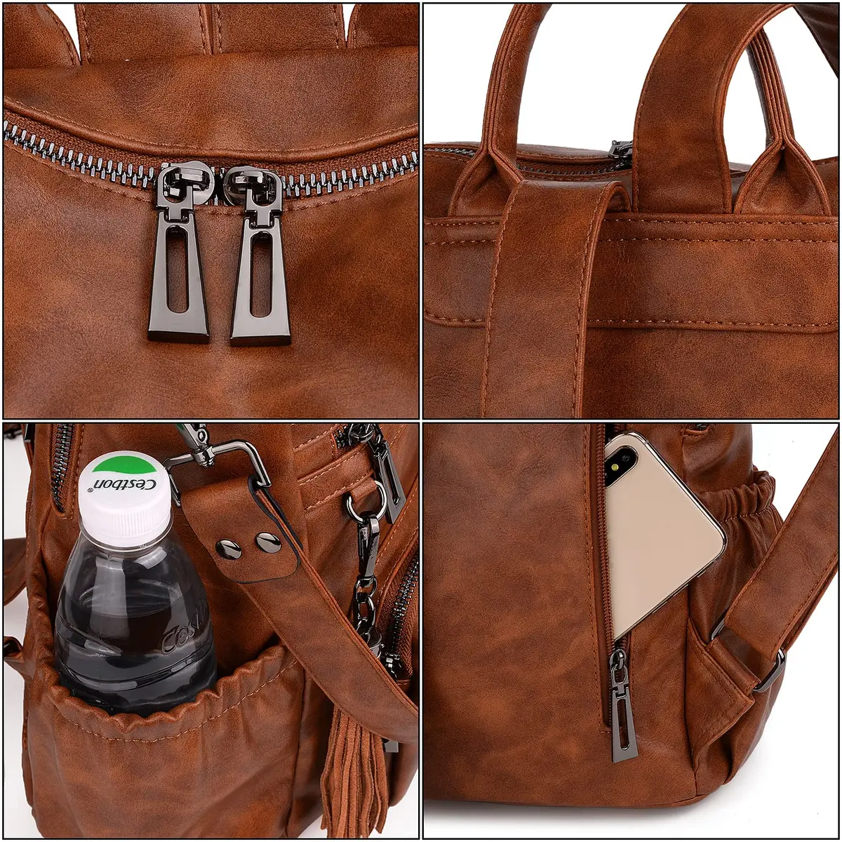 UTO Women Backpack Purse Oil Wax PU Leather Travel Shoulder Bag Brown B | Fits up to 14" Laptop - view 5
