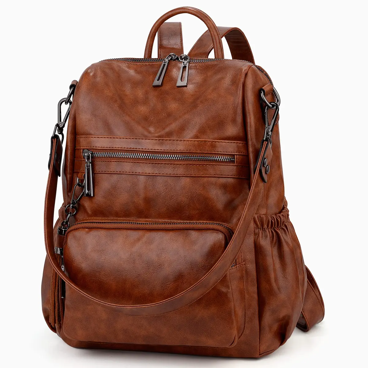 UTO Women Backpack Purse Oil Wax PU Leather Travel Shoulder Bag Brown B | Fits up to 14" Laptop - view 6