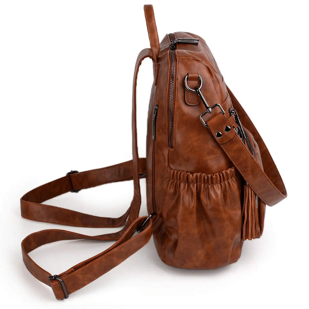 UTO Women Backpack Purse Oil Wax PU Leather Travel Shoulder Bag Brown B | Fits up to 14" Laptop - view 7