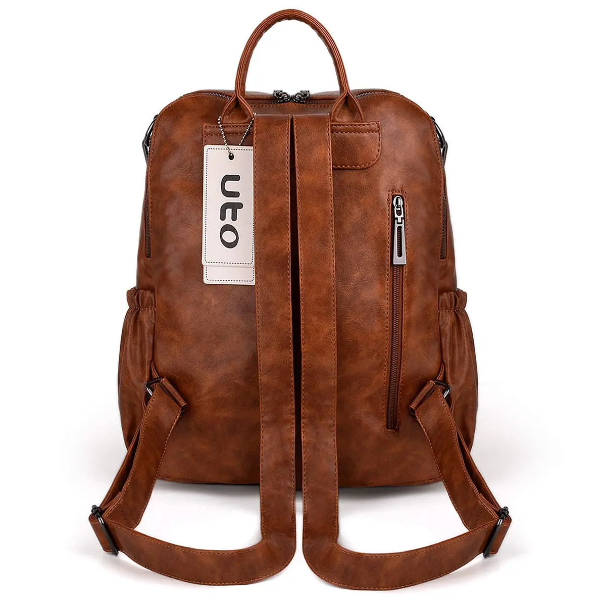UTO Women Backpack Purse Oil Wax PU Leather Travel Shoulder Bag Brown B | Fits up to 14" Laptop - view 8