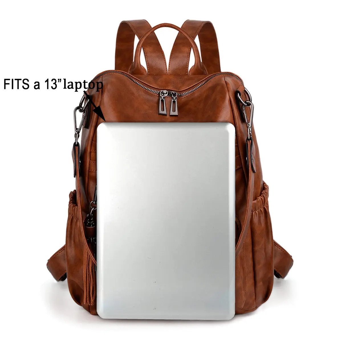 UTO Women Backpack Purse Oil Wax PU Leather Travel Shoulder Bag Brown B | Fits up to 14" Laptop - view 9