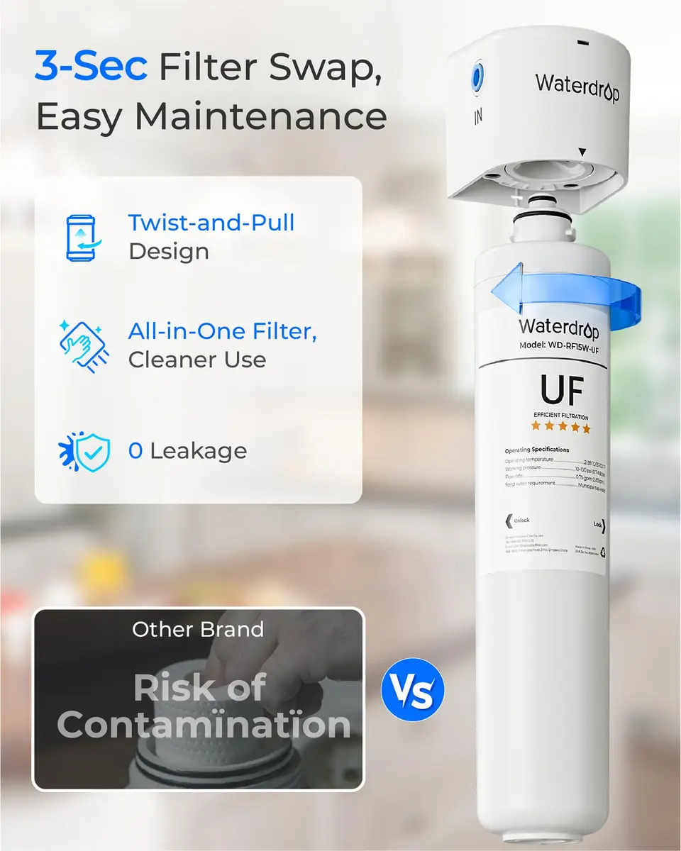 Waterdrop RF15W-UF Under Sink Water Filter Replacement 15693 ml (530 Fl Oz) | Reduces Lead, Chlorine, Bad Taste & Odor, 2 Years - view 5