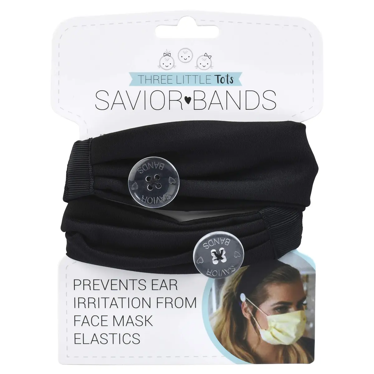 Three Little Tots Savior Band Headband with Buttons for Mask, Black | Protects Ears from Mask Elastics - view 2