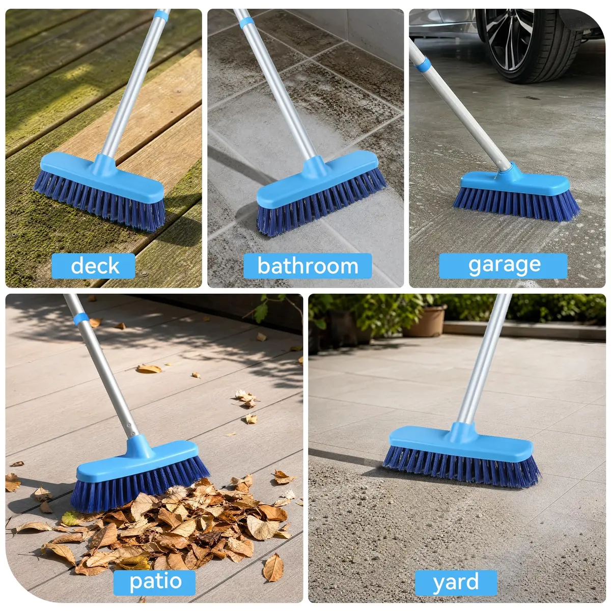 YONILL Long Handle Deck Scrub Brush with Extendable Pole | 127cm (50") Adjustable for Indoor & Outdoor Cleaning - view 5