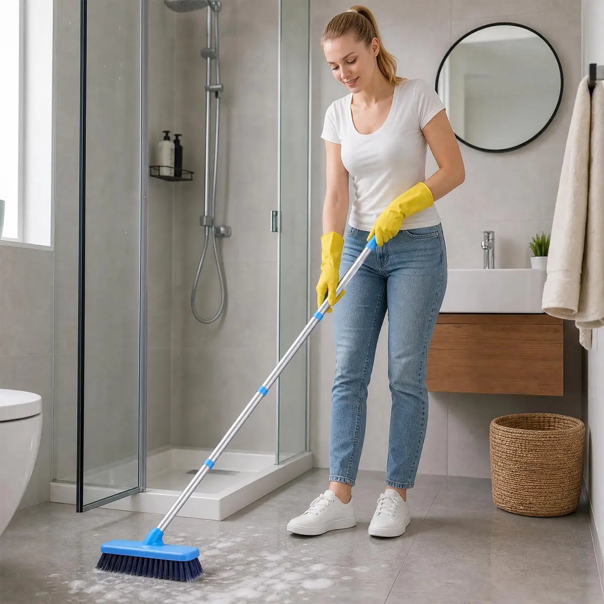 YONILL Long Handle Deck Scrub Brush with Extendable Pole | 127cm (50") Adjustable for Indoor & Outdoor Cleaning - view 6