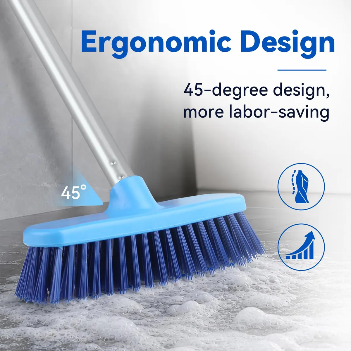 YONILL Long Handle Deck Scrub Brush with Extendable Pole | 127cm (50") Adjustable for Indoor & Outdoor Cleaning - view 3