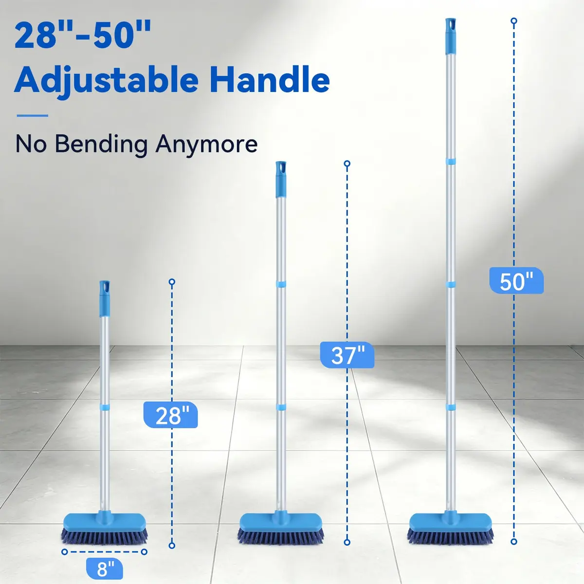 YONILL Long Handle Deck Scrub Brush with Extendable Pole | 127cm (50") Adjustable for Indoor & Outdoor Cleaning - view 4