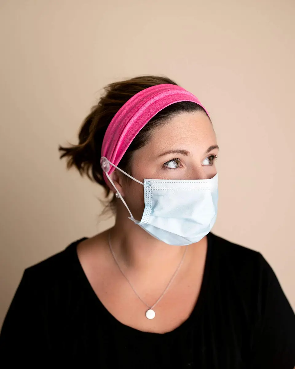 Three Little Tots Savior Band Headbands with Buttons for Mask, Pink | Mask Irritation Relief & Discreet Style - view 2