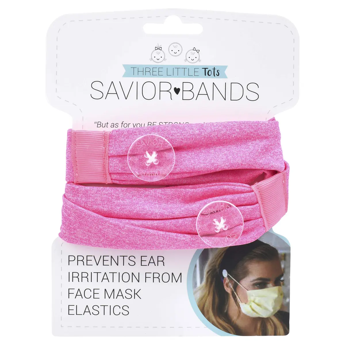 Three Little Tots Savior Band Headbands with Buttons for Mask, Pink | Mask Irritation Relief & Discreet Style - view 3
