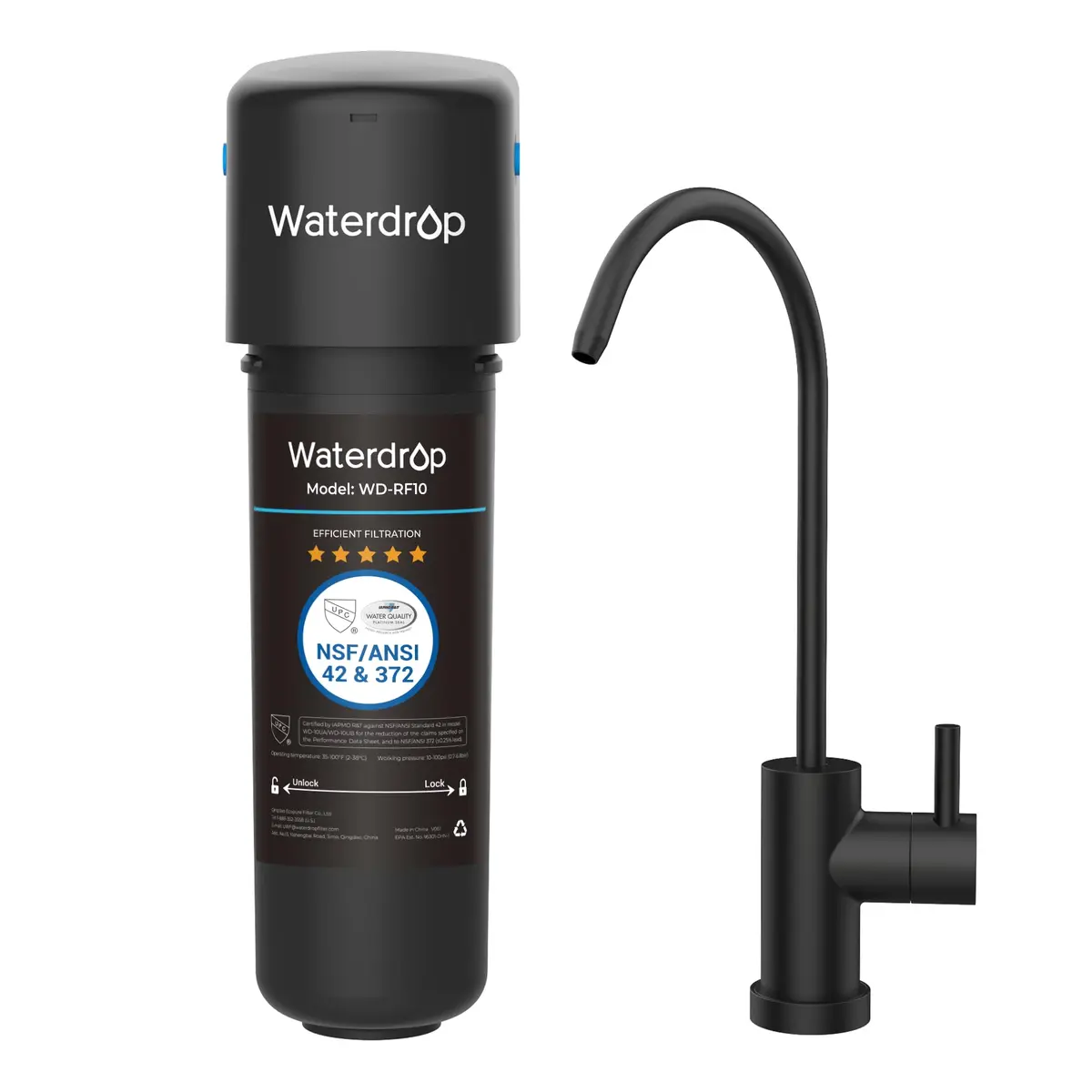 Waterdrop 10UB-B Under Sink Water Filter System with Black Faucet, 11000 Gallons (41635 Liters) | NSF/ANSI Certified for Lead & Chlorine Reduction - main product image