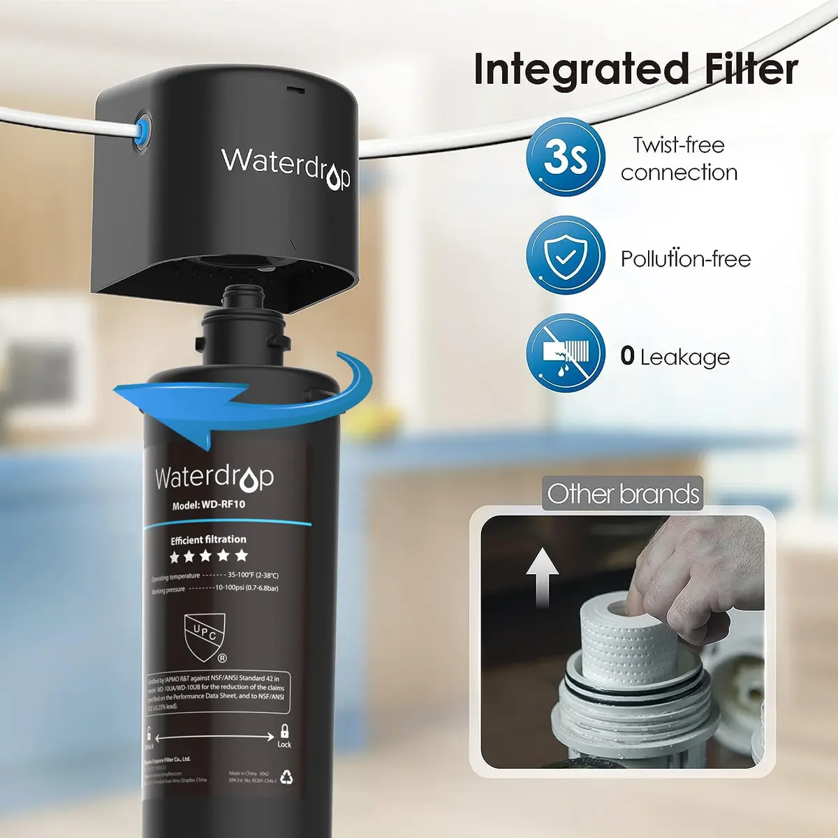 Waterdrop 10UB-B Under Sink Water Filter System with Black Faucet, 11000 Gallons (41635 Liters) | NSF/ANSI Certified for Lead & Chlorine Reduction - view 6