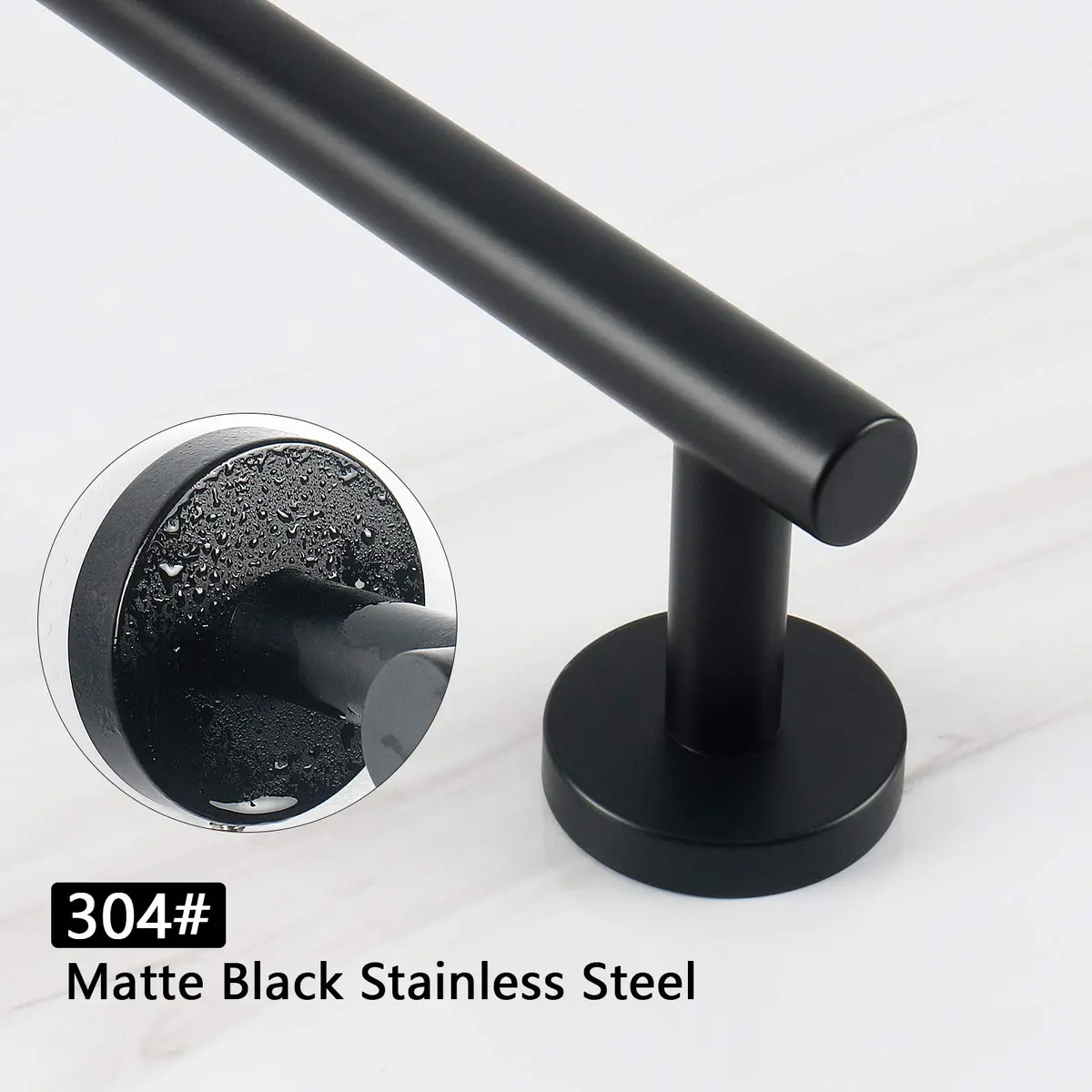 NearMoon Matte Black Stainless Steel Towel Bar | 50.8cm (20 Inch) Wall Mounted Holder - view 6