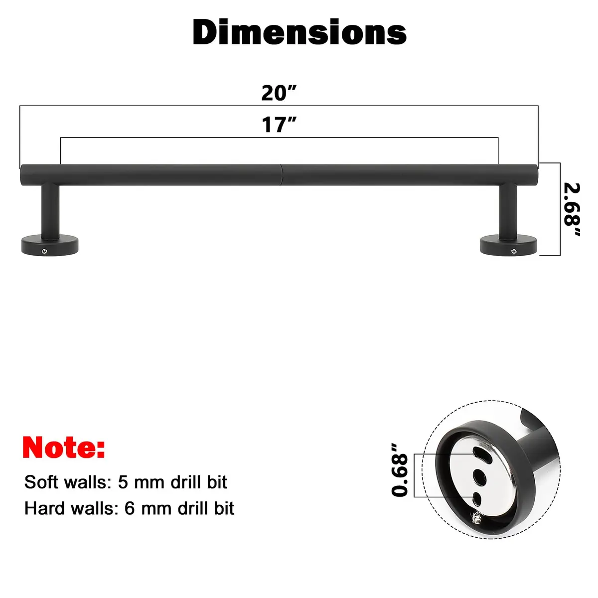 NearMoon Matte Black Stainless Steel Towel Bar | 50.8cm (20 Inch) Wall Mounted Holder - view 2