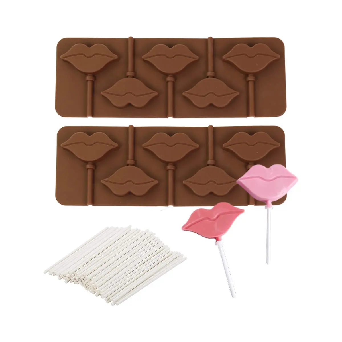 MoldFun 2Pcs Red Lips Lollipop Molds with 20Pcs Sticks | Food Grade Silicone Candy Molds - main product image