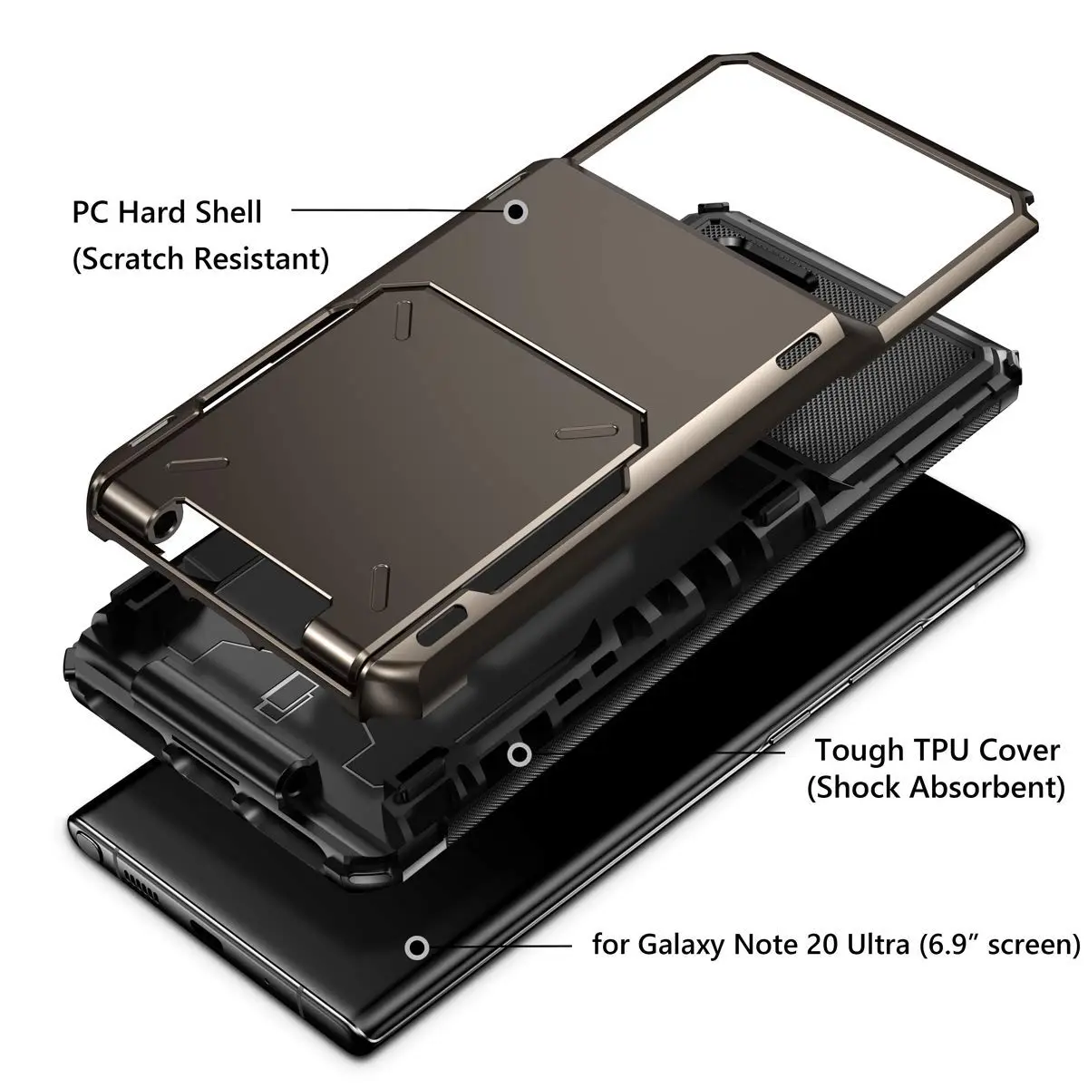 Vofolen for Galaxy Note 20 Ultra Case 5G Wallet with Card Holder Gun Metal | Dual Layer Protection & Card Storage - view 3