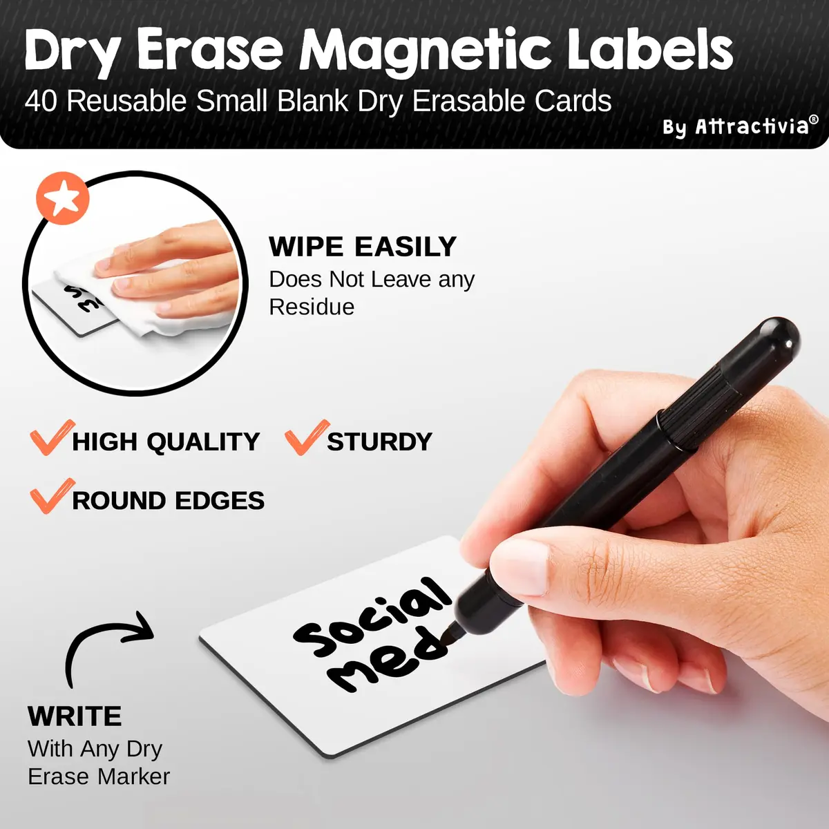 Attractivia Dry Erase Magnetic Labels 2.8 x 1.8 in | Reusable Whiteboard Labels for Office, Home & School - view 2
