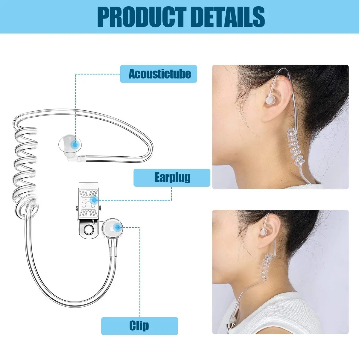 Sumind 8 Pcs Security Earpiece Acoustic Tube Replacement for 2-Way Radio | Costume Prop with Metal Clip - view 3