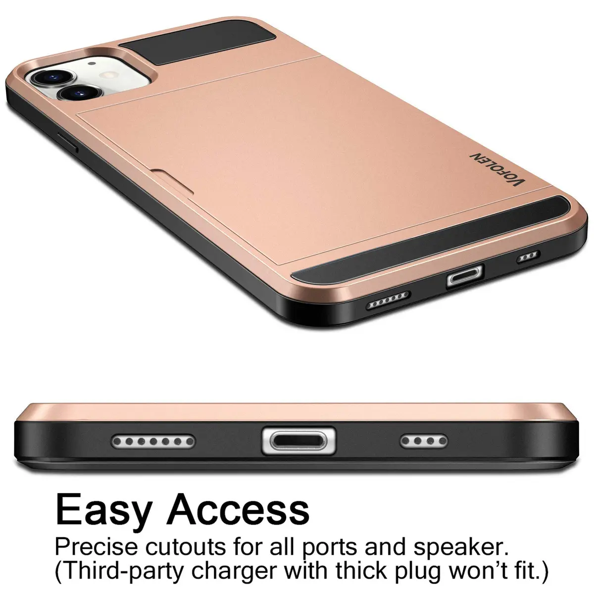 Vofolen Rose Gold Wallet Case for iPhone 12 Mini (5.4 inch) | Holds 2 Cards, Slim Hybrid Design - view 5