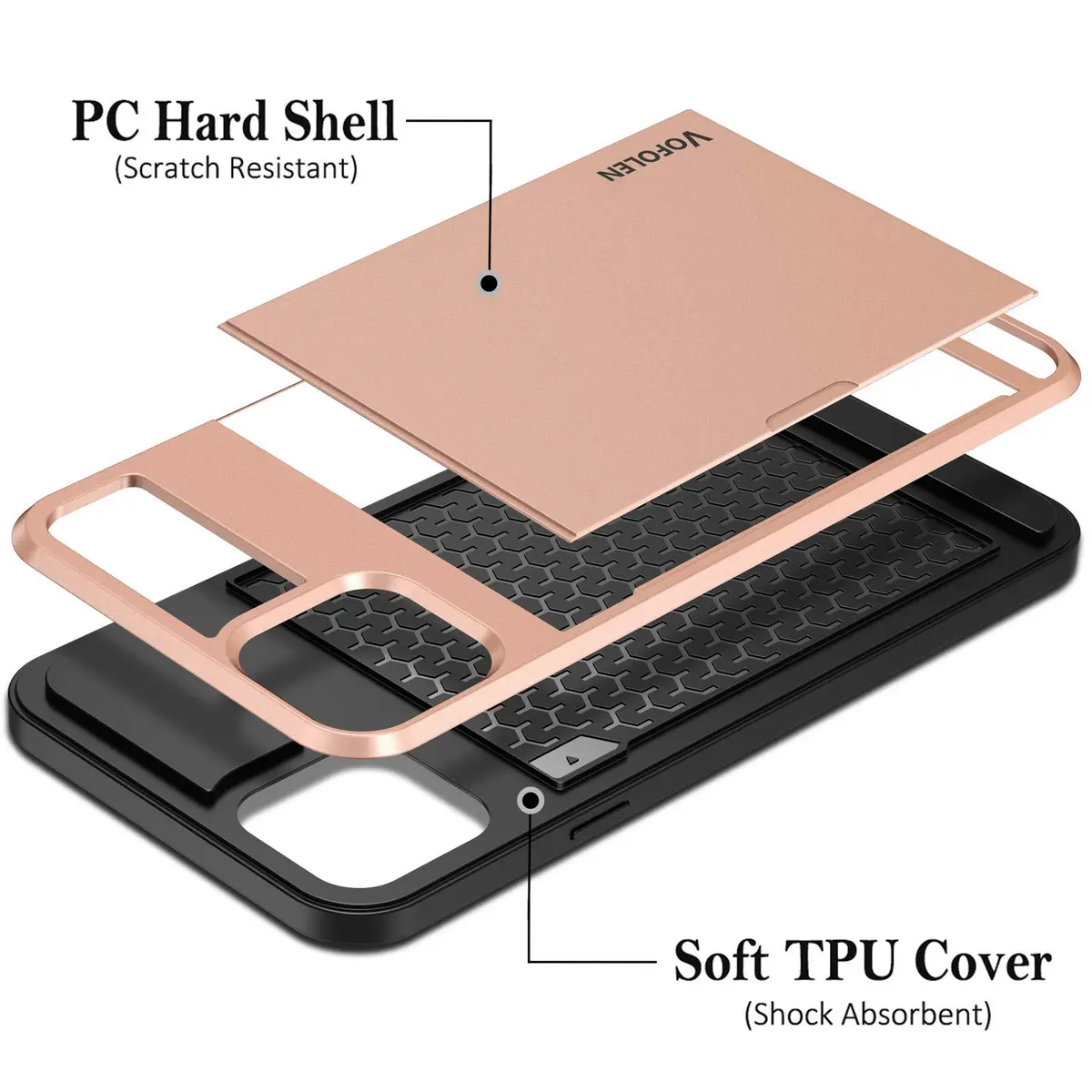 Vofolen Rose Gold Wallet Case for iPhone 12 Mini (5.4 inch) | Holds 2 Cards, Slim Hybrid Design - view 6