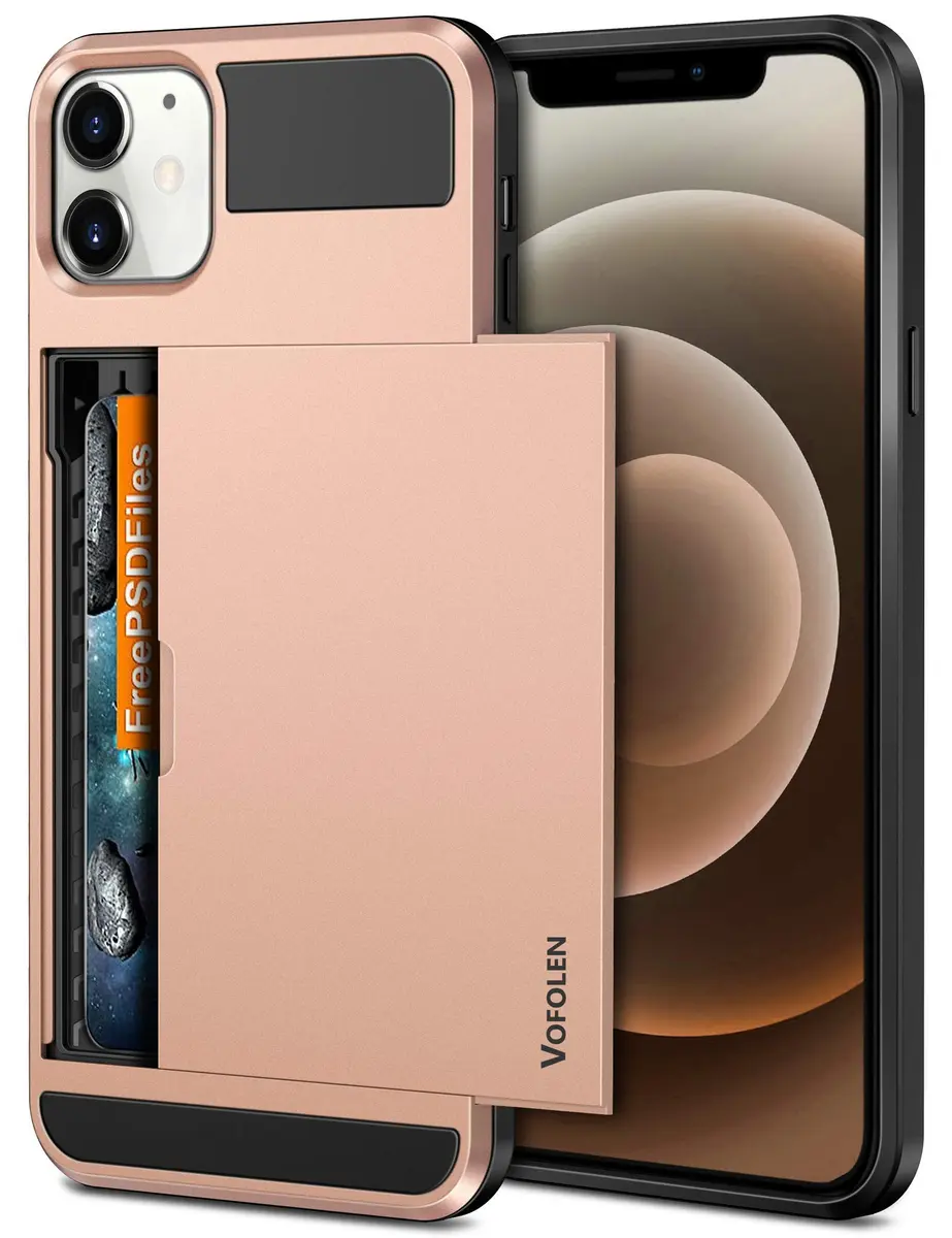 Vofolen Rose Gold Wallet Case for iPhone 12 Mini (5.4 inch) | Holds 2 Cards, Slim Hybrid Design - main product image