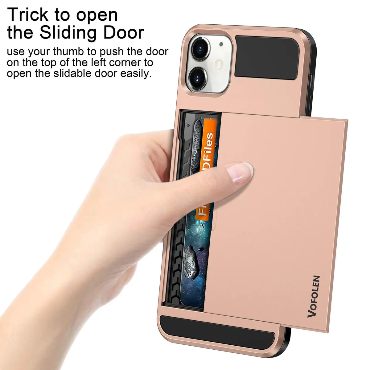 Vofolen Rose Gold Wallet Case for iPhone 12 Mini (5.4 inch) | Holds 2 Cards, Slim Hybrid Design - view 2