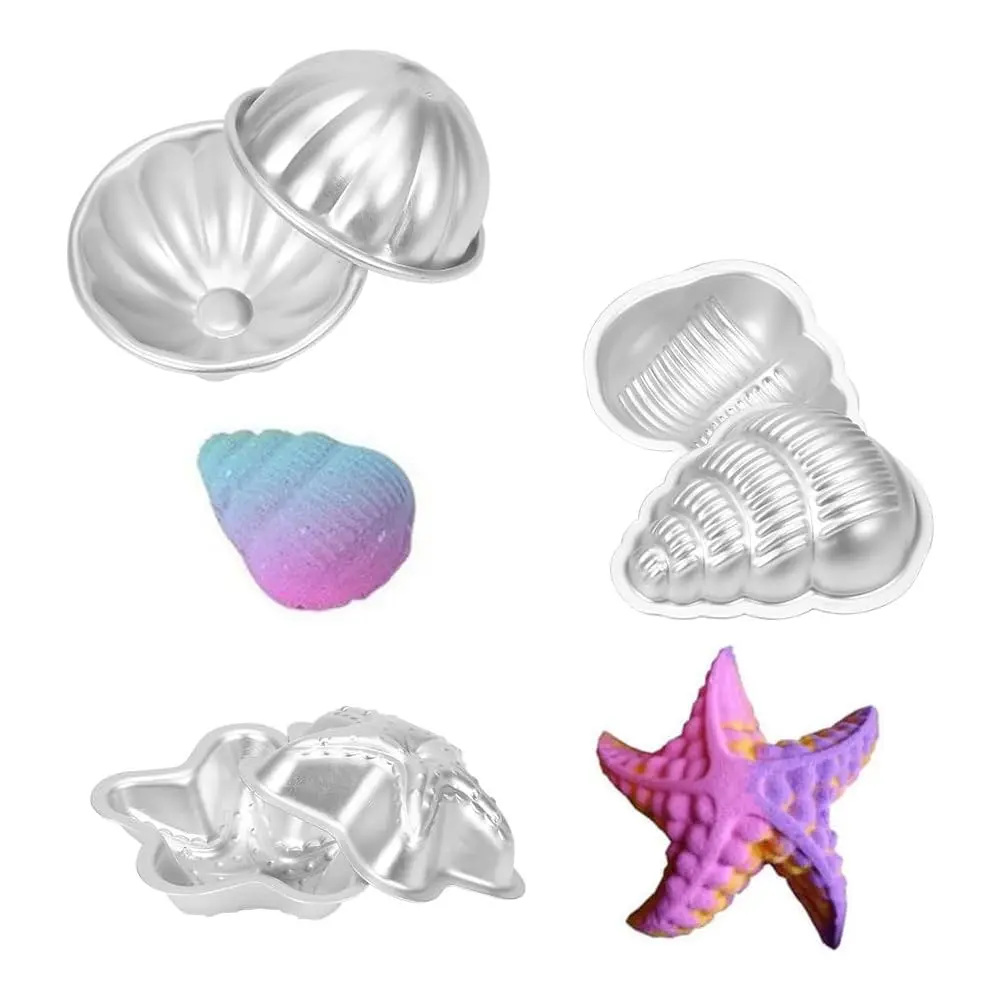 Dioche Bath Bomb Mold Set 3 Shapes | Aluminium Alloy Durable & Hygienic (Sea Star, Conch, Petal) | 2 pcs - view 2