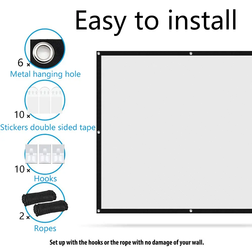 Jscreen 60 inch Projector Screen 16:9 HD Foldable Anti-Crease Portable Projection Movies Screen for Home Theater Outdoor Indoor Support Double Sided Projection - view 3