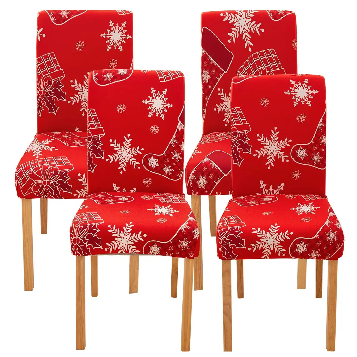 Ogrmar 4PCS Stretch Removable Washable Dining Chair Protector Slipcovers Christmas Decoration/Home Decor (17.7-25.6 inch Back Height) - main product image