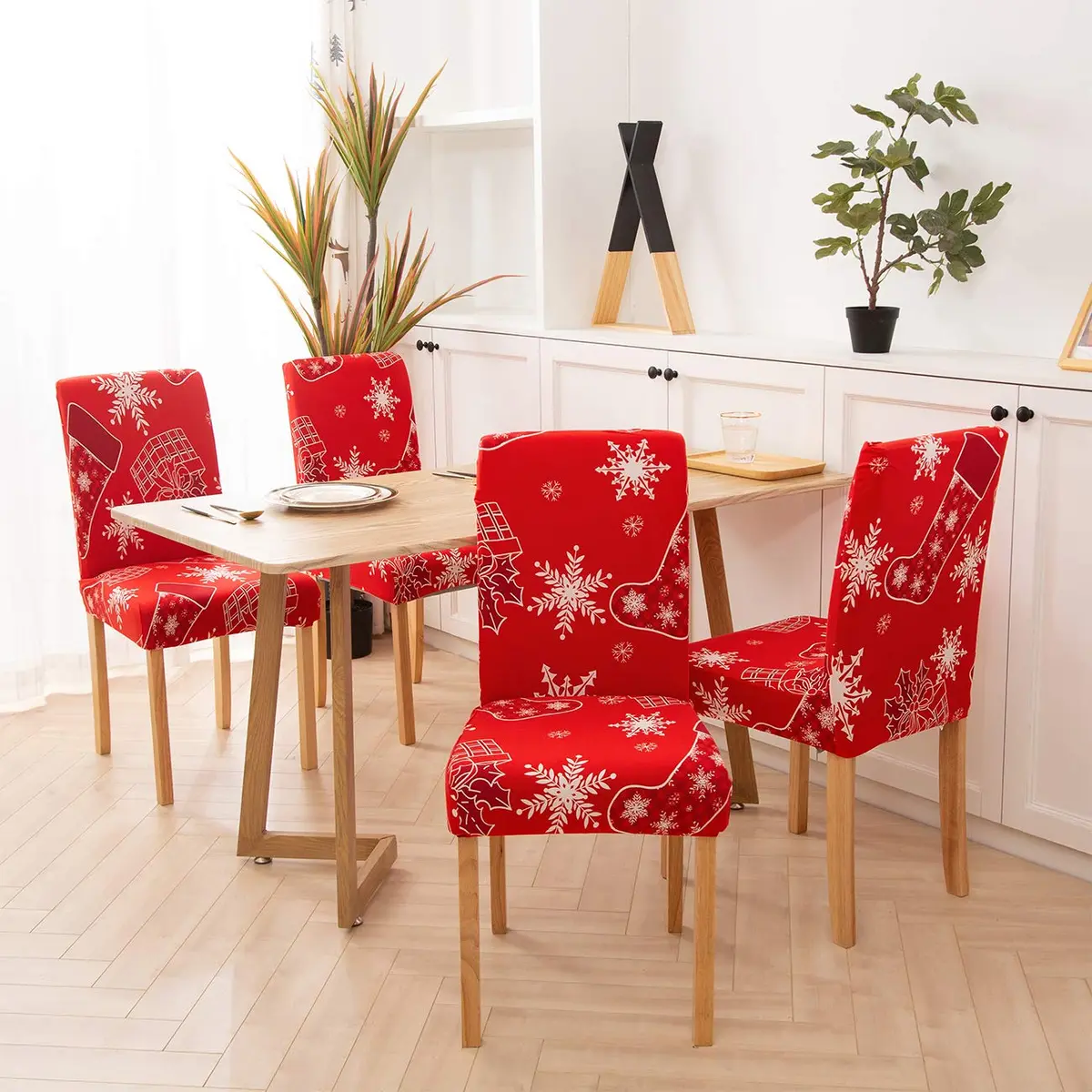 Ogrmar 4PCS Stretch Removable Washable Dining Chair Protector Slipcovers Christmas Decoration/Home Decor (17.7-25.6 inch Back Height) - view 7