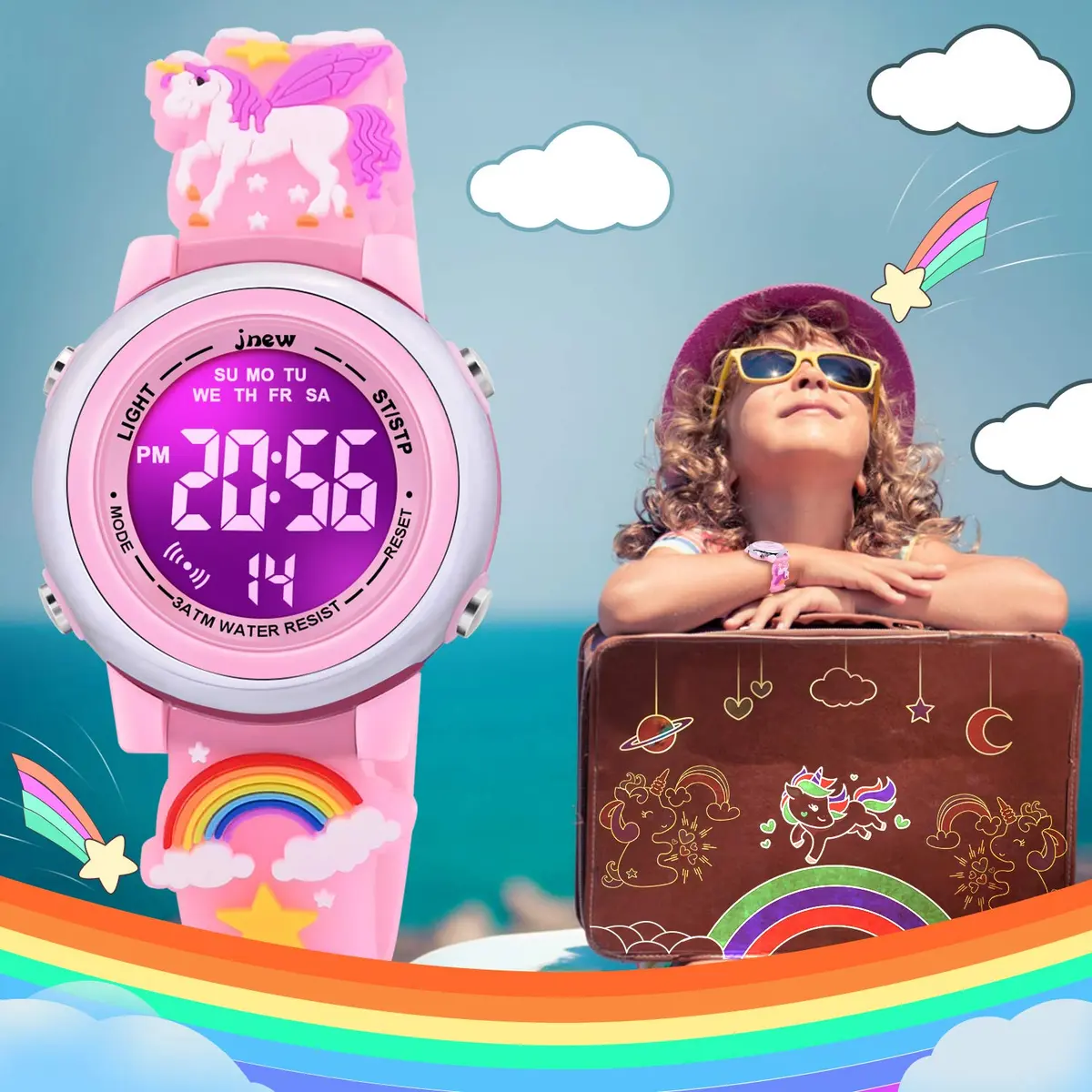 VAPCUFF Unicorn Kids Watch for Girls Ages 3-12, Pink Silicone Strap | Fun Cartoon Analog-Digital Watch with LED Light - view 5