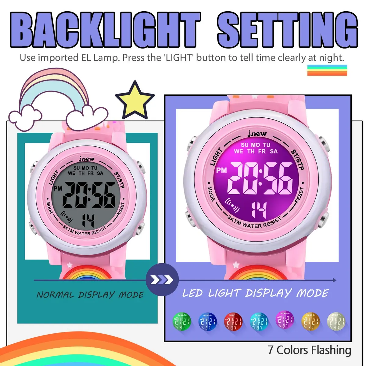 VAPCUFF Unicorn Kids Watch for Girls Ages 3-12, Pink Silicone Strap | Fun Cartoon Analog-Digital Watch with LED Light - view 3