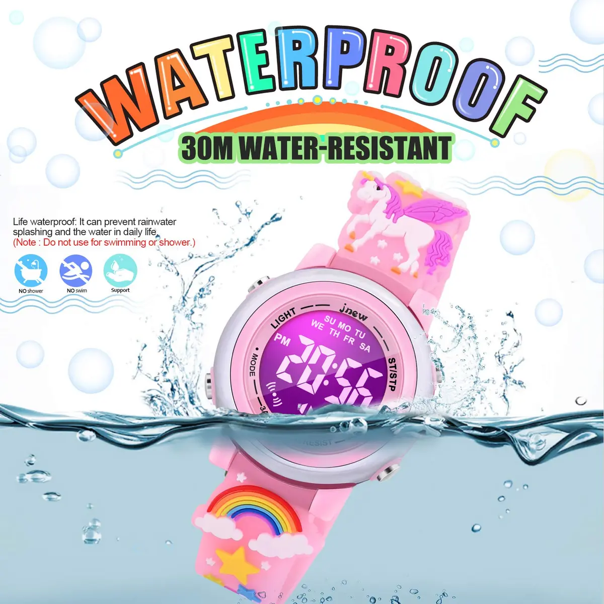 VAPCUFF Unicorn Kids Watch for Girls Ages 3-12, Pink Silicone Strap | Fun Cartoon Analog-Digital Watch with LED Light - view 4