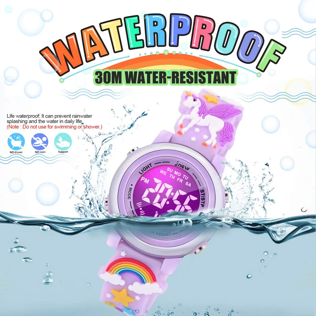 VAPCUFF Unicorn Purple Kids Watch for Girls Age 3-12 | Digital Time Teacher with LED Light & 30M Water Resistance - view 4