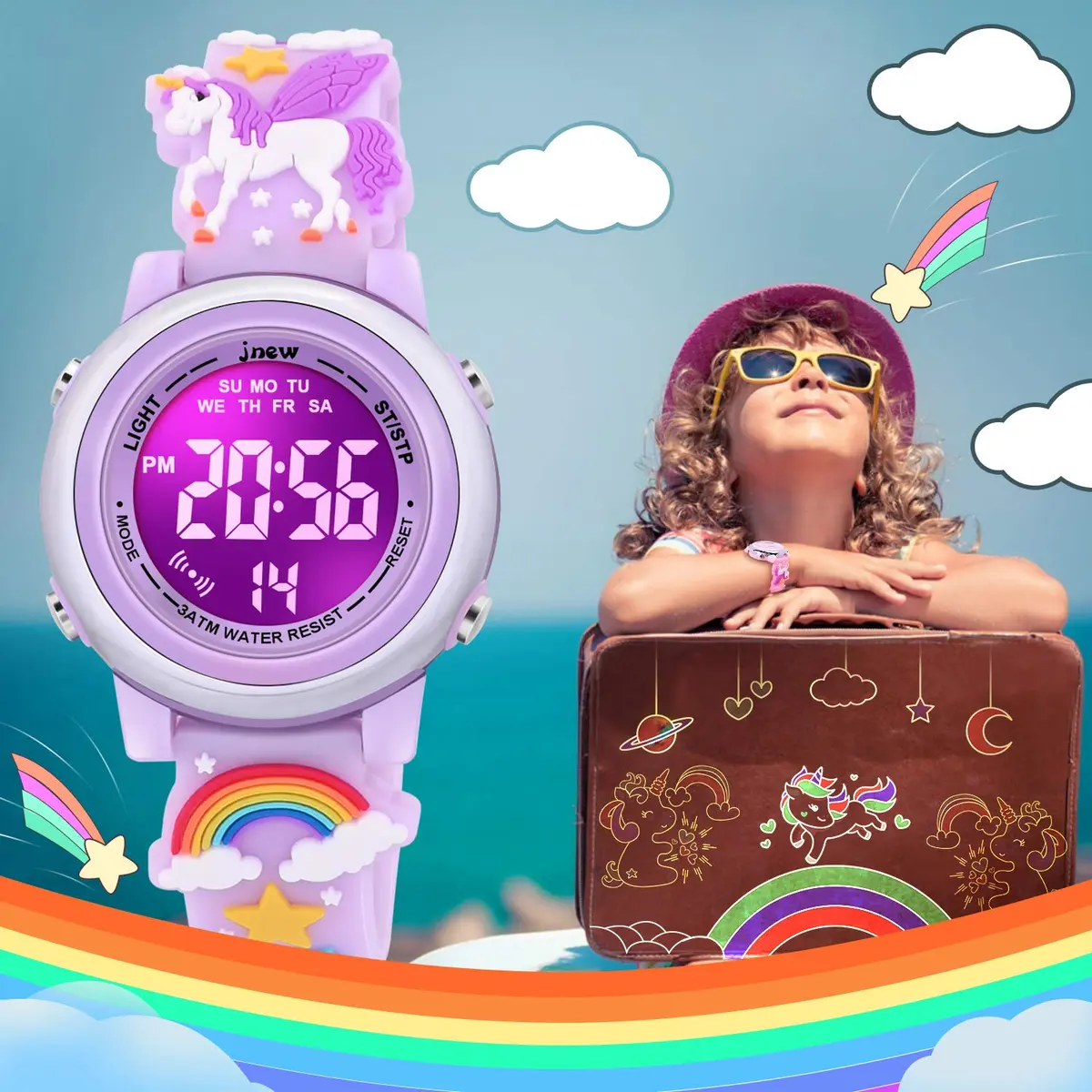 VAPCUFF Unicorn Purple Kids Watch for Girls Age 3-12 | Digital Time Teacher with LED Light & 30M Water Resistance - view 5