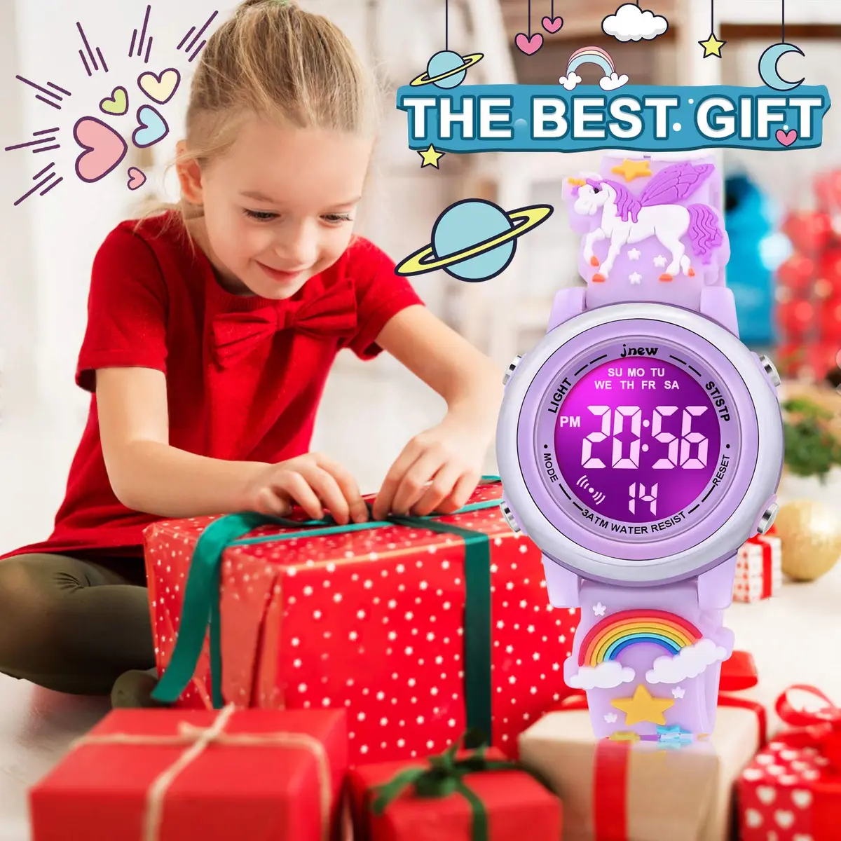 VAPCUFF Unicorn Purple Kids Watch for Girls Age 3-12 | Digital Time Teacher with LED Light & 30M Water Resistance - view 6
