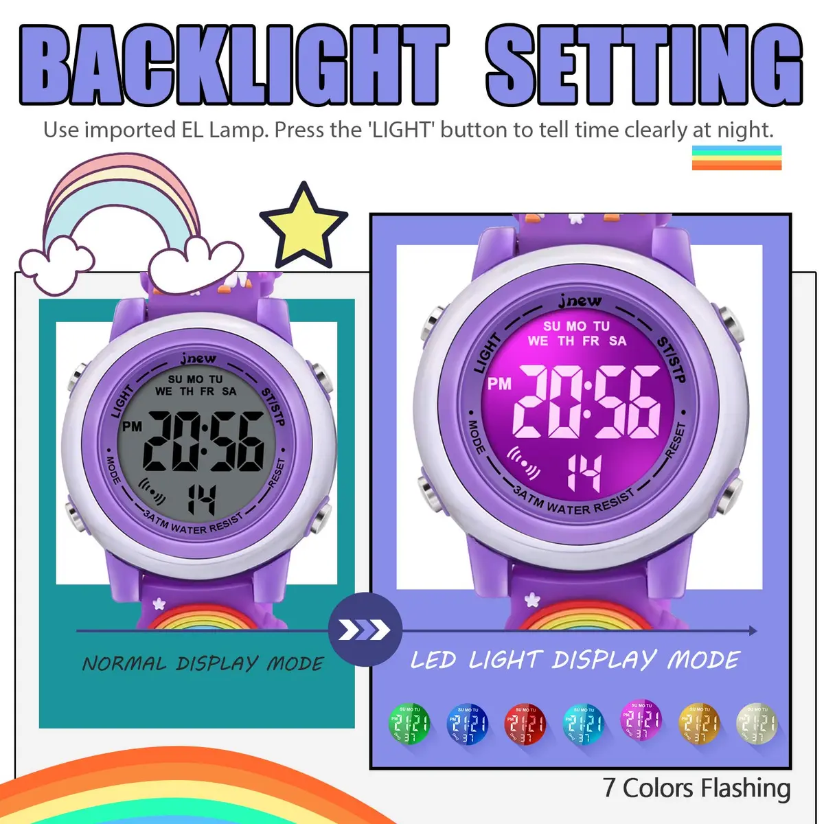 VAPCUFF Unicorn Watch for Girls Age 3-12 | 30M Waterproof Digital Toy Watch with LED Light - view 3