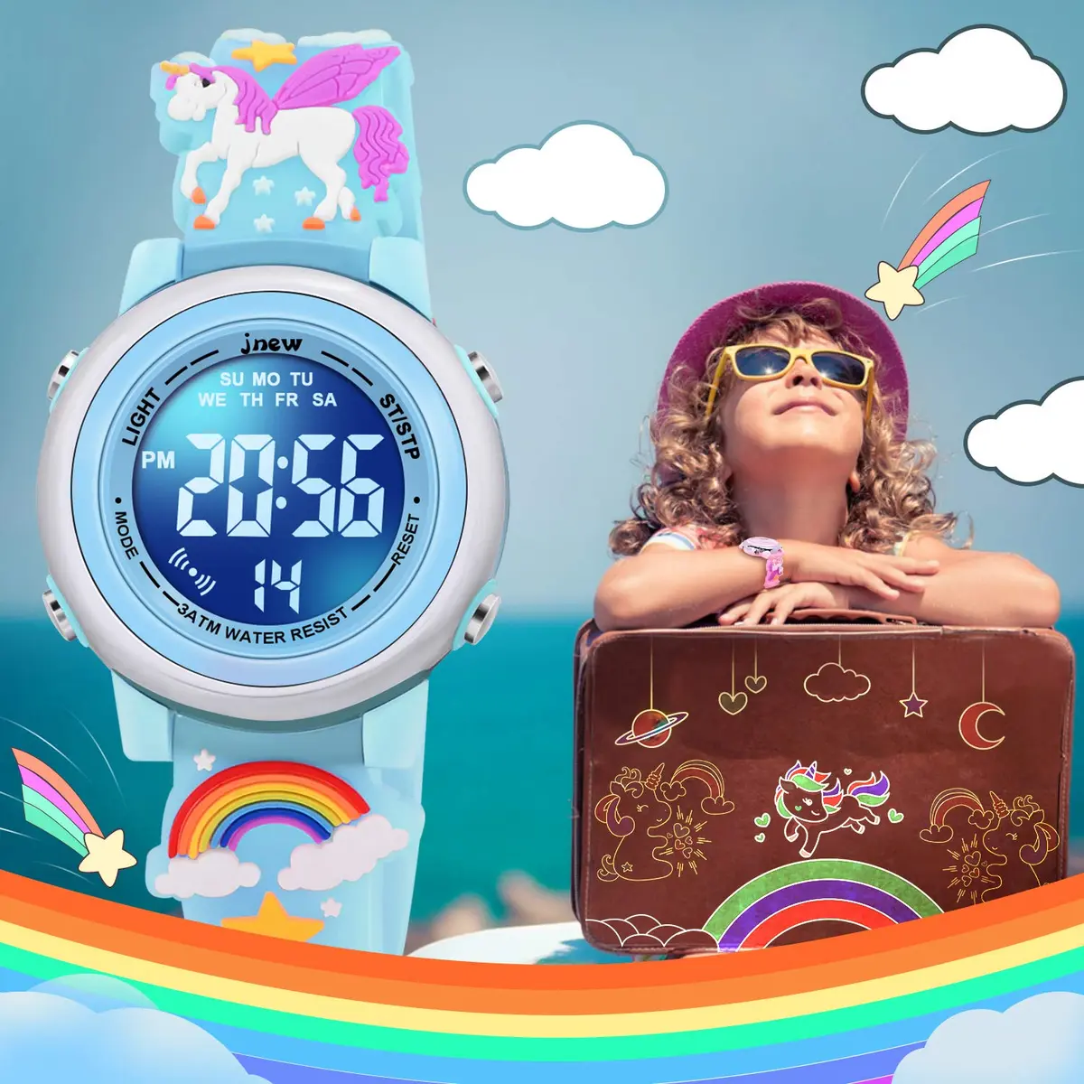 VAPCUFF Unicorn Watch for Girls 3-12 Years, Blue Silicone Strap | Digital LED Light-Up Toy Watch - view 5
