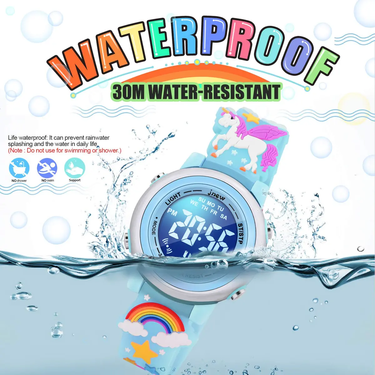 VAPCUFF Unicorn Watch for Girls 3-12 Years, Blue Silicone Strap | Digital LED Light-Up Toy Watch - view 4