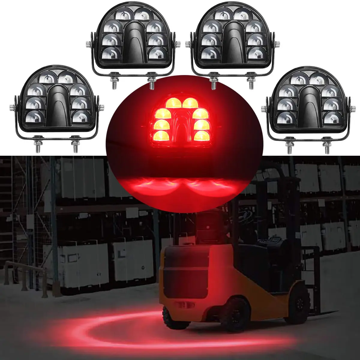 ONERAY 4-Pack Red Arc LED Forklift Safety Light 20W (40W Total) | Warehouse Pedestrian Warning Zone Spotlight - main product image