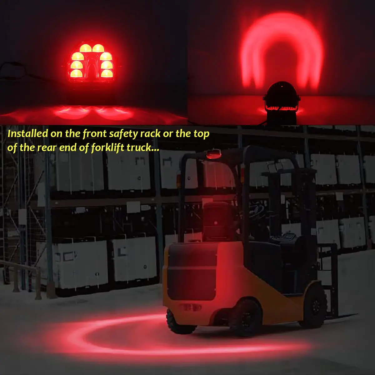 ONERAY 4-Pack Red Arc LED Forklift Safety Light 20W (40W Total) | Warehouse Pedestrian Warning Zone Spotlight - view 3