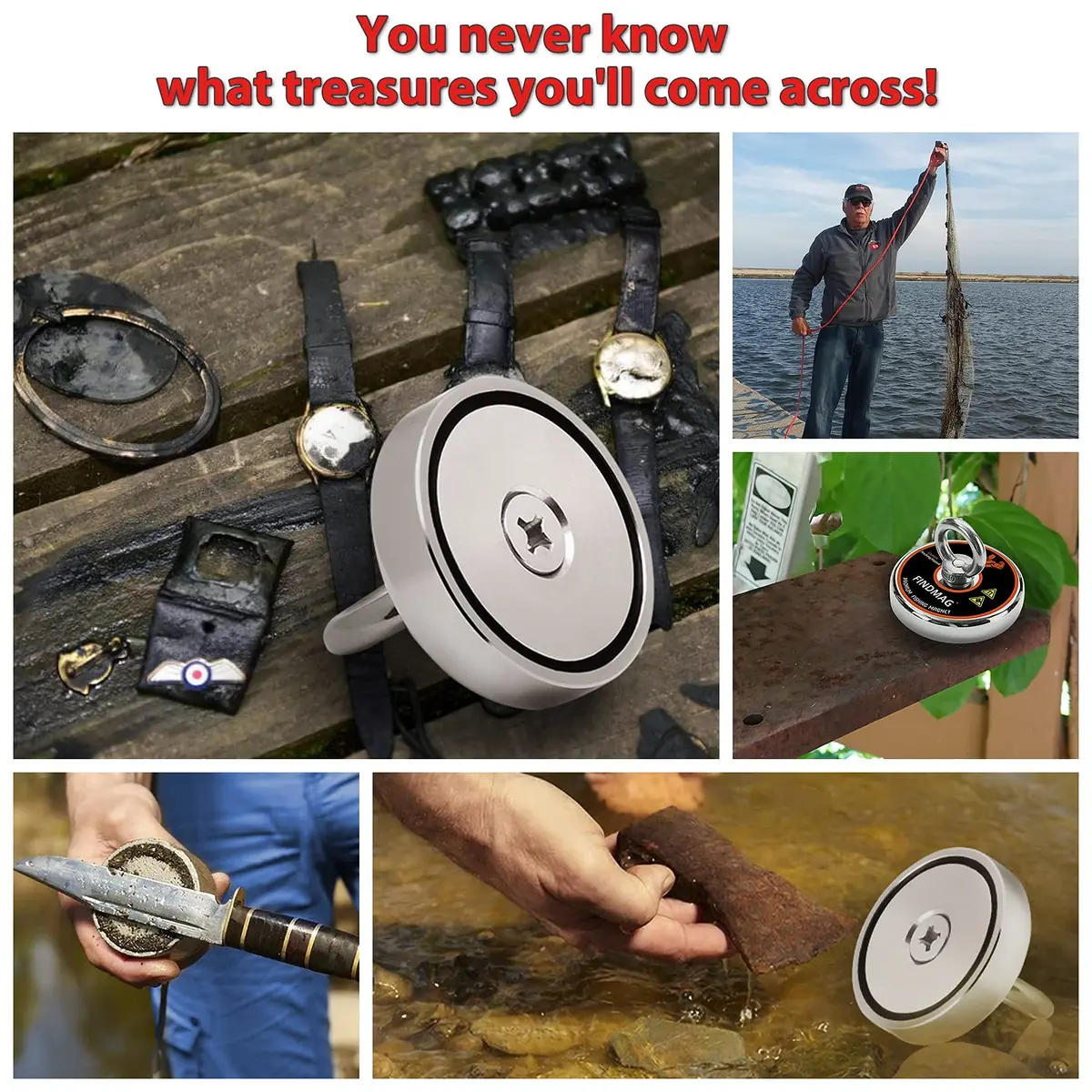 FINDMAG 500 LB Neodymium Fishing Magnet Kit 60mm (2.36 Inch) Diameter | Heavy Duty Underwater Retrieving Tool - view 5
