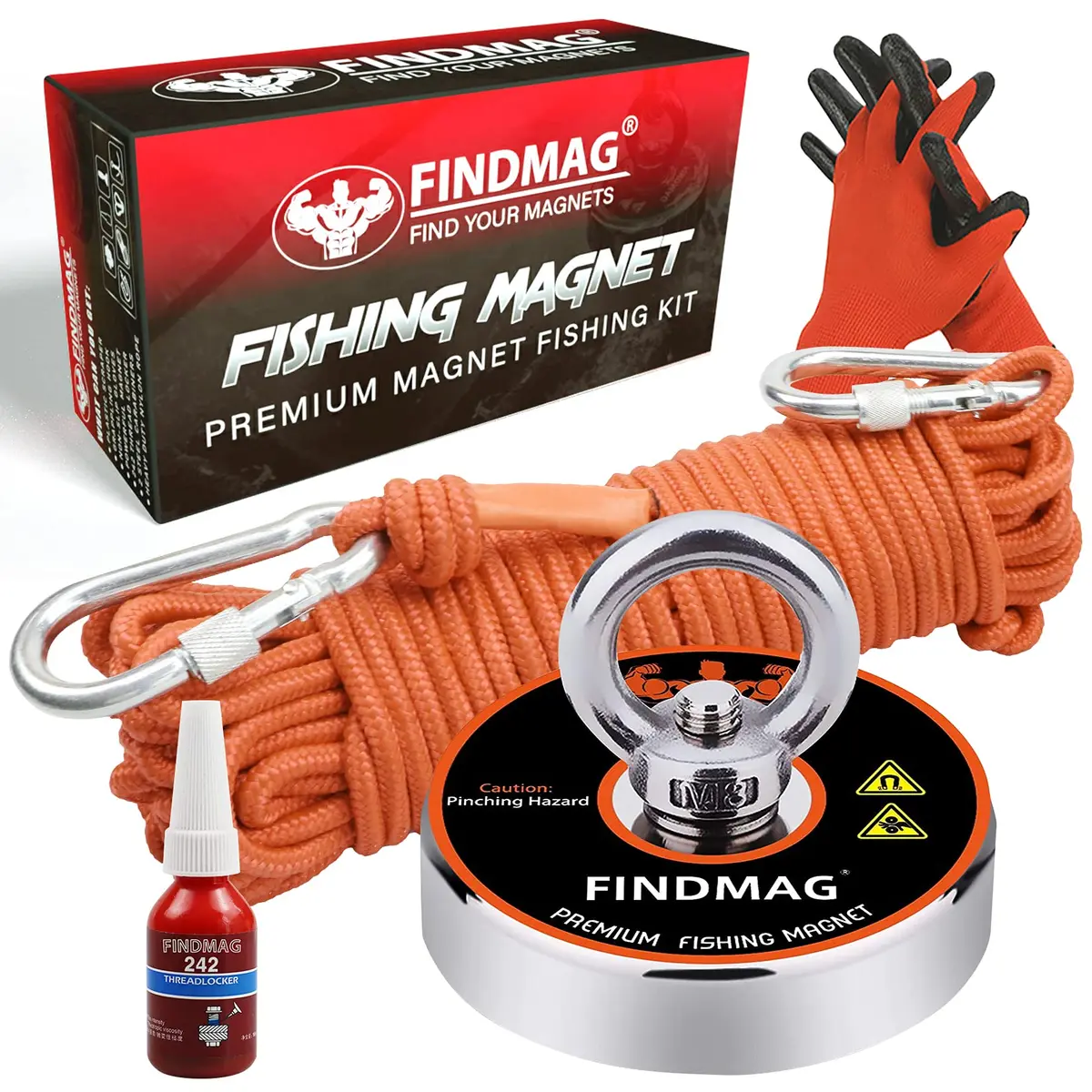 FINDMAG 500 LB Neodymium Fishing Magnet Kit 60mm (2.36 Inch) Diameter | Heavy Duty Underwater Retrieving Tool - main product image