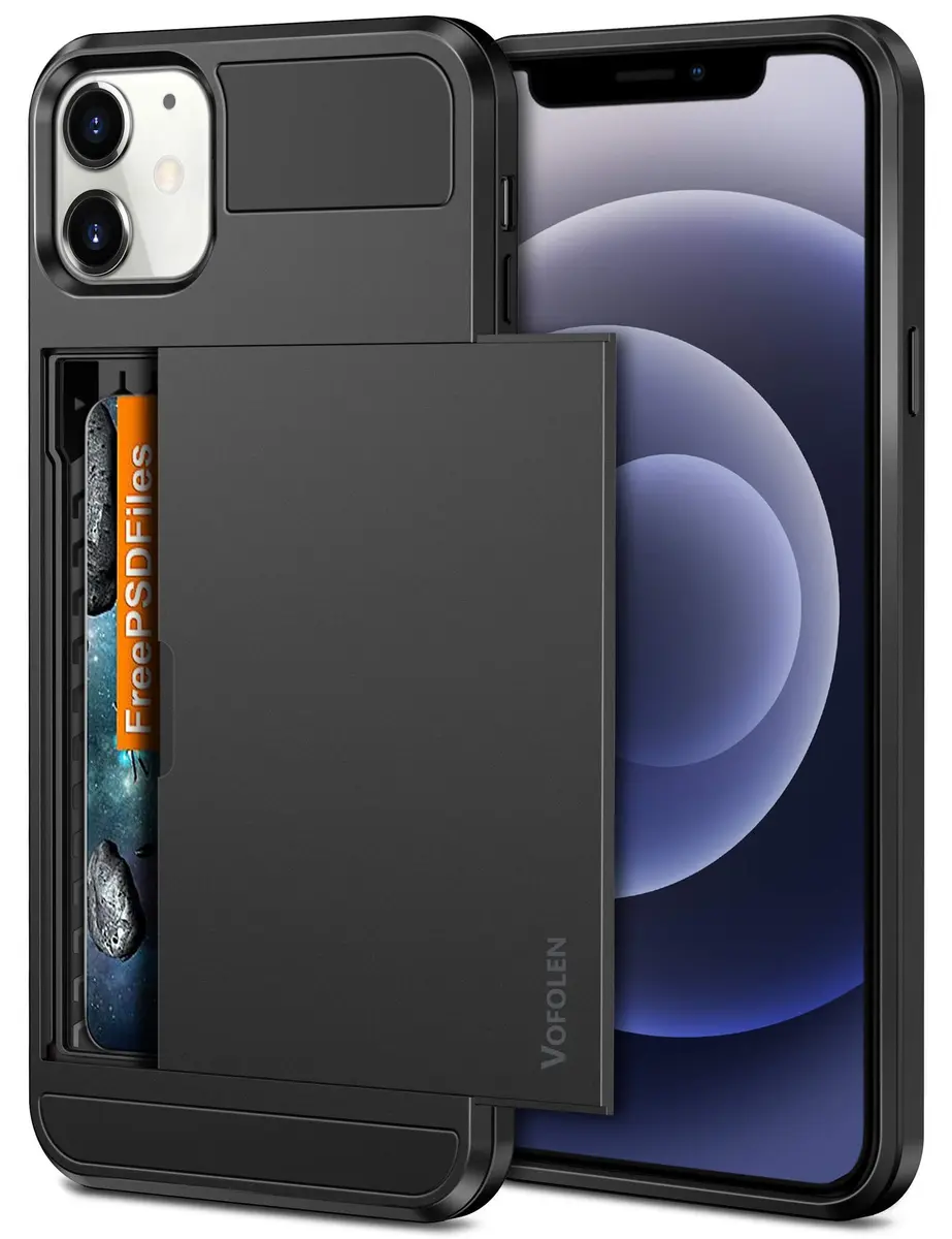 Vofolen Black Wallet Case for iPhone 12 Mini (5.4 Inch) | Hidden Card Holder & Shockproof Protection - main product image