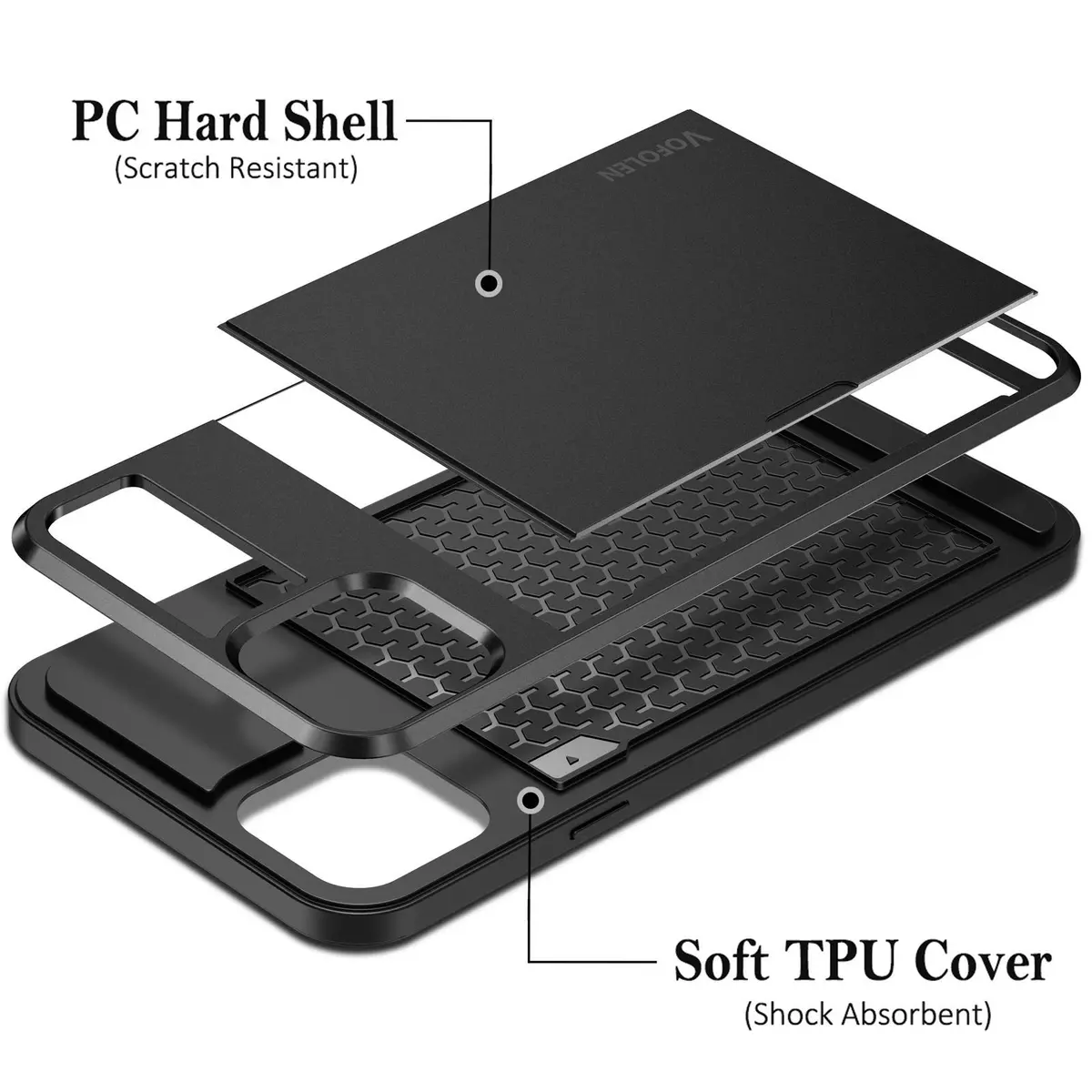 Vofolen Black Wallet Case for iPhone 12 Mini (5.4 Inch) | Hidden Card Holder & Shockproof Protection - view 6