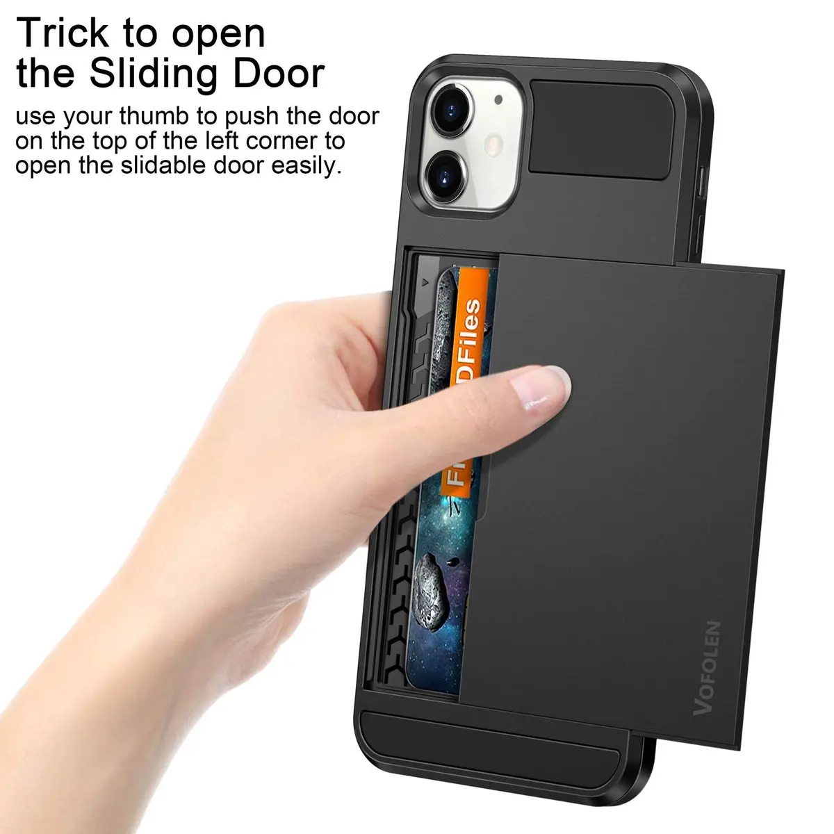Vofolen Black Wallet Case for iPhone 12 Mini (5.4 Inch) | Hidden Card Holder & Shockproof Protection - view 2