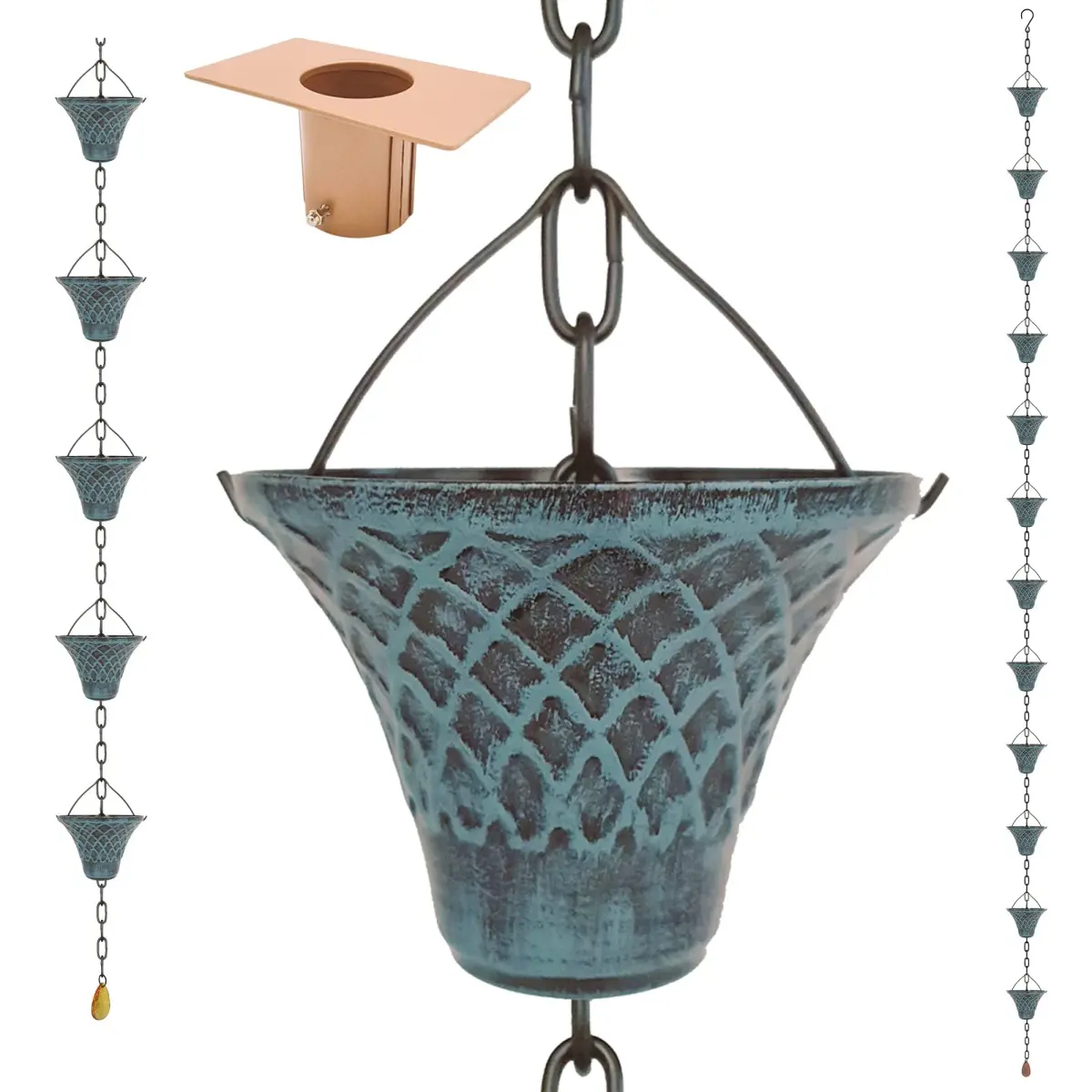 LEPTALINA 8.5FT Bell Iron Rain Chain with Adapter, Blue | 2.56m (102.4in) Decorative Cascade - main product image