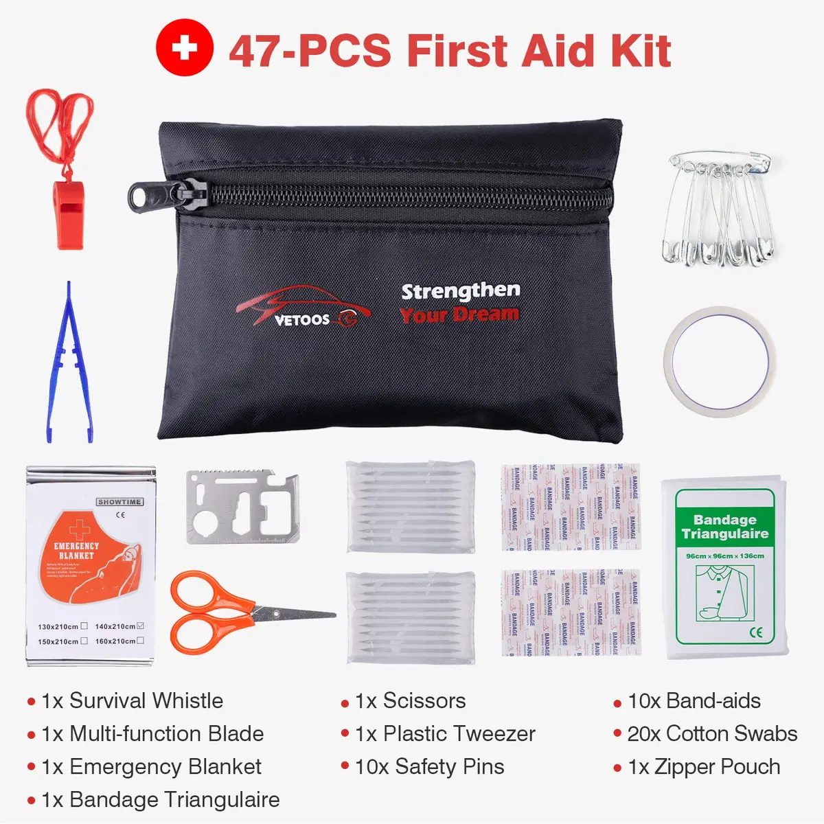Vetoos Car Emergency Roadside Kit with Jumper Cables | Portable Air Compressor & Safety Tools - view 5