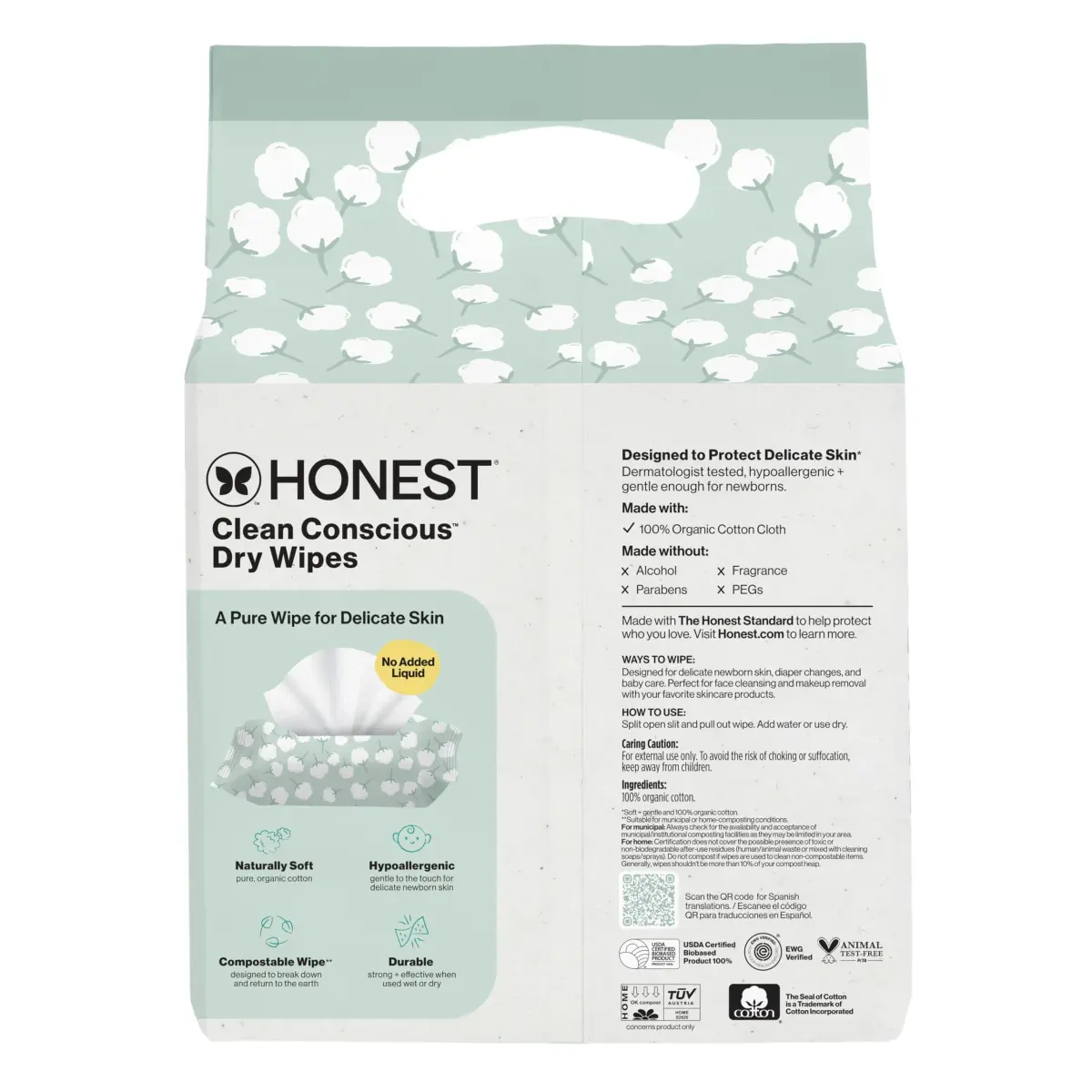The Honest Company Organic Cotton Dry Wipes 192 Count | Hypoallergenic & Fragrance-Free for Sensitive Skin - view 9