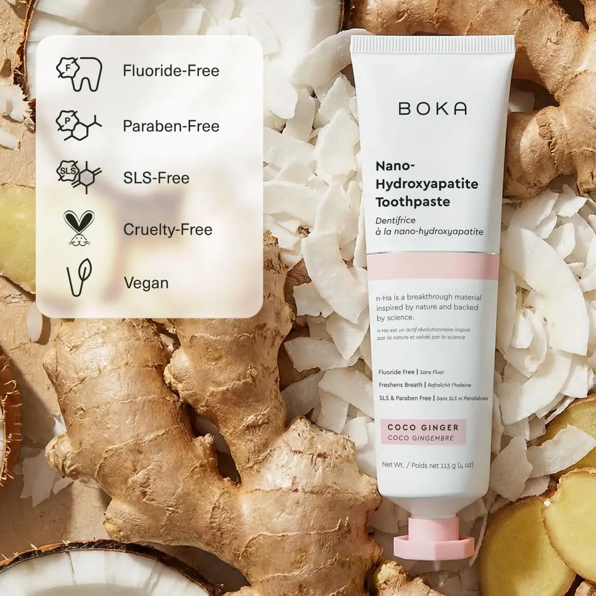 Boka Coco Ginger Toothpaste - Fluoride Free Nano Hydroxyapatite Toothpaste 118ml (4 Oz) | Enamel Care for Sensitive Teeth - view 4