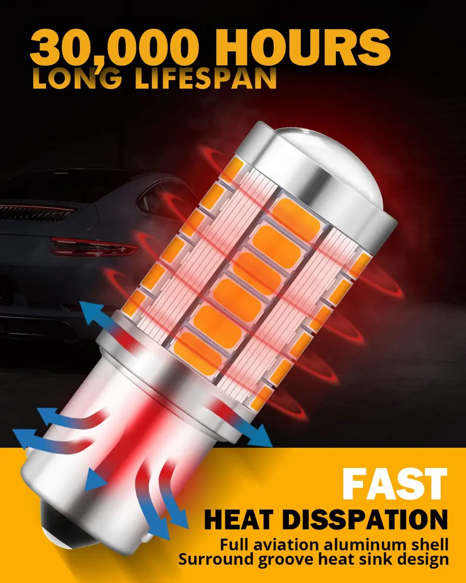 Auxbeam 1156 Amber Yellow LED Turn Signal Bulbs 3500K (BA15S P21W) | 4000 Lumens Brightness - view 5